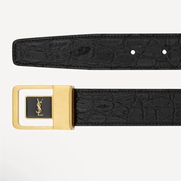 YSL BNIB LA 66 BUCKLE BELT IN CROCODILE-EMBOSSED LEATHER sz: 75- Sold out online - Picture 2 of 7
